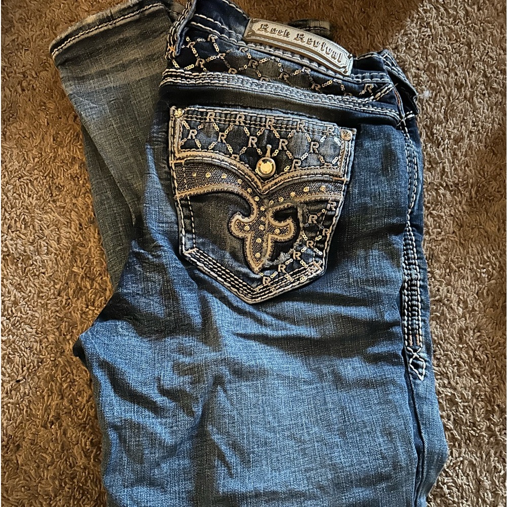 Rock Revival Women's Indigo Embroidered Pocket Straight Leg Jeans